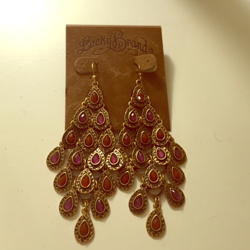 Lucky Brand Gold and Red Teardrop Earrings